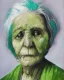 Placeholder: Abstract portrait of an old woman with green eyes and white hair