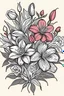 Placeholder: Rose,lily in the valley and cosmos flower bouqet drawing simple with color