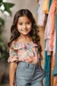 Placeholder: Little 8 years old 1girl wearing a pretty shirt and jean pant, standing pose