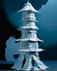 Placeholder: A pale bluish white tower in a tempest designed in Japanese origami painted by Lucas van Leyden