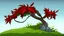 Placeholder: fantasy cartoon illustration: a shrub on a hill, there is a red ribbon on the shrub