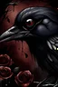 Placeholder: raven with big eyes, dead rose, skinny man with big eyes crying, Burtonesque style, film poster, THE RAVEN (tittle)