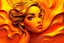 Placeholder: cartoon gold orange light yellow red abstract 3D wallpaper with woman face printed on it