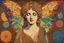 Placeholder: colorful psychedelic painting of ancient god psyche depicted in ancient mosaic art as a butterfly-winged woman by andy warhol