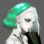 Placeholder: white haired girl with green hair ends and short spiked black hair boy