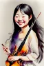 Placeholder: A cute smiling asian girl is holding a violin. Watercolour