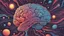 Placeholder: "Design a vibrant comic-styled artwork that captures the essence of a mighty brain, depicted as a tangible galactic entity. The brain itself should be intricately shaded to highlight its convoluted crevices, delicately lit by distant stars. The backdrop is to be an amalgamation of colourful swirling galaxies, with an array of vivid astronomical elements to instill a sense of cosmic vastness. The art should evoke a sense that the brain is masterfully conducting the celestial symphony of the entir