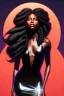 Placeholder: A portrait of a beautiful youthful black woman, with long black flowing hair, wearing a black skintight dress with a red scarf, wizard, magical, ethereal, Warm bright lighting. Concept art by wlop. Ultra quality 8k.