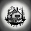 Placeholder: post-apocalyptic home vector icon in white color over the back background, stylized