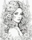 Placeholder: Line art: beautiful, mesmerized drawing skatche full body girl in her hair nice flowers and in a beautiful flowering dress :: flower tatoos, freedom of expression. " line art style