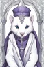 Placeholder: (anthropomorphic white ferret),dressed in ((cleric fantasy)) black and purple clothes with silver holy ornaments, realistic anatomy, holy symbols around, serious face, hold holy cross symbol, tired face, in the style of LOISH, look at the vivewer, blue eyes, cute face, 2d, ink lines, fantasy inspire