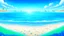 Placeholder: fantasy illustration pacific ocean blue color, sandy lagoon with small shells on the beach