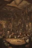 Placeholder: Lots of People sitting around tables in a medieval tavern with a stone floor, add people to the chairs