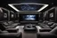 Placeholder: a black themed dedicated home cinema room with LED ambient lighting in the walls make sure the room is completely symmetrical