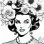 Placeholder: hyper detailed, black and white, thick line, coloring book illustration, lineart, stunningly beautiful woman in flowers, alex raymond style