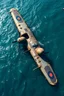 Placeholder: A military 2engine old airplane from II world war crashed in the ocean , sharks and fish around the plane deep in the water.