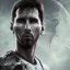 Placeholder: lionel messi perfect face and portrait post-apocalypse perfect cyborgs in a footbal stadium, sci-fi fantasy style, 8k,dark