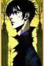 Placeholder: black hair, 17 year old, male, alchemist, in the style of Harry Clarke