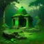 Placeholder: A green ruins in a jungle with jade crystals painted by Birge Harrison