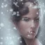 Placeholder: wonderfull spanish woman, curves, cyborg, platinum long hair, hair covering one eye, ultradetailed fine art photo of a spanish, weet face portrait, snow flakes particles, 35 mm