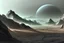 Placeholder: Alien landscape with grey exoplanet in the sky, over the valley. Pond, sci-fi, concept art, cinematic, movie poster
