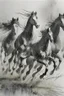 Placeholder: 8 horses running on meadow as black ink watercolor chinesse paintin art