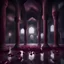 Placeholder: Hyper Realistic Maroon Crystals Inside a Dark Abandoned Mosque with beautifully crafted pillars at Rainy night