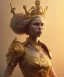 Placeholder: Statue of Queen of photography holding camera in hands. Cute blonde woman. Photographer in golden crown. Standing on the street. Big camera in her hand. hyperdetailed, photorealistic, trending on artstation, greg rutkowski, beksinski, kodachrome, volumetric lighting, gold and cyan