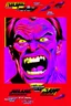 Placeholder: with movie poster title :HEAD FUKED SO MUCH BRO, monster more angry and more 90s style, angry fast, extreme, wild, so so angry, red and purple background with 90s style slashes