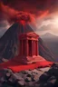 Placeholder: Realistic Red tempel in greek style on the brim of an volcano