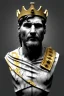 Placeholder: Ultra Realistic image, Roman sculpture, white marble material, Lionel Messi, gold crown of natural thorns, god crown, gold veins, gold ornaments, Renaissance style, sun rays background, waist up portrait, epic, celestial, cinematic lighting, God lights, 4k resolution, smooth details, soft lighting, unreal engine 5, art station, substance 3d.