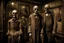 Placeholder: A unsettling uncanny noblemen ushering you into a creepy wax museum, fantasy, digital art, sepia