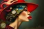 Placeholder: A surreal portrait of a woman in profile with a red wide-brimmed hat, in Dalí’s surrealist style. The hat morphs into flowing landscapes, clocks melt in the background, and the lips float as a separate surreal element. Dreamlike and bizarre with high detail. --v 7 --ar 2:3 --style raw --hd --q 2 --uplight --chaos 20