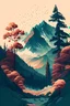 Placeholder: Beautiful nature, mountains, trees, beautiful, illustration.