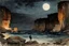 Placeholder: Night, rocks, cliffs, distant mountains, sci-fi, fantasy, winslow homer watercolor paintings