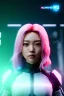 Placeholder: portrait, Asian cyborg woman :: symmetry photography, cyberpunk style, pink hair, makeup, line eye, light iris, :: black samurai armor, japanese traditional pattern, wires and circuits, pink, white, black :: cinematic, Ultra realistic, dark scene, soft color, highly detailed, unreal engine 5, RTX, ultra detail, 3d, finely drawn, high definition.