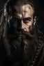 Placeholder: Portrait of a male warrior, scars on his face, long brown beard, middle age, evil look