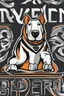 Placeholder: 3/4 view bull-terrier hockey logo, thick lines, vector simplified, black white and orange