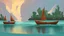 Placeholder: fantasy cartoon illustration: a new wooden boat in Ireland