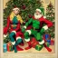 Placeholder: two elves. woman and man. Christmas scene. poster. marvel comic. low-key