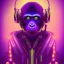 Placeholder: A beautiful portrait of a cyborg monkey purple neon color scheme, high key lighting, volumetric light high details psychedelic background