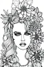 Placeholder: hyper detailed, black and white, thick line, coloring book illustration, lineart, stunningly beautiful woman in flowers