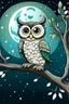 Placeholder: A cute baby owl perched on a branch in a moonlit forest, with twinkling stars overheadcoloring pages for kids, white background, full body, only use outline, no shadows, clear and well outlined