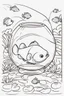Placeholder: blank colouring book, white blank background, simple picture for toddlers, fish in a glass bowl, disney and pixar style