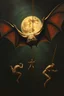 Placeholder: endless master oil painting, close up on virgin circus bat and acrobats crawl in from the dark shadows, in the style of Escher and Giger