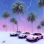 Placeholder: 1980's aesthetic vaporwave palm trees with porsche in the winter snow with lightning