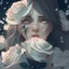 Placeholder: Pictures of a beautiful girl with a with background holding white roses covering her face Like from a cartoon movie, digital art, anime, 4k, full details, high resolution