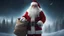 Placeholder: santa claus in north pole,carrying a sack of christmas presents, stars,deep dark,,fog,8k, volumetric lighting, Dramatic scene