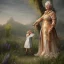 Placeholder: Grandmother with grandson in nature sun no trees