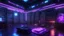 Placeholder: Cyberpunk library. Detailed. Rendered in Unity. Japanese elements. Purple and blue lighting. Holograms. Environment art.